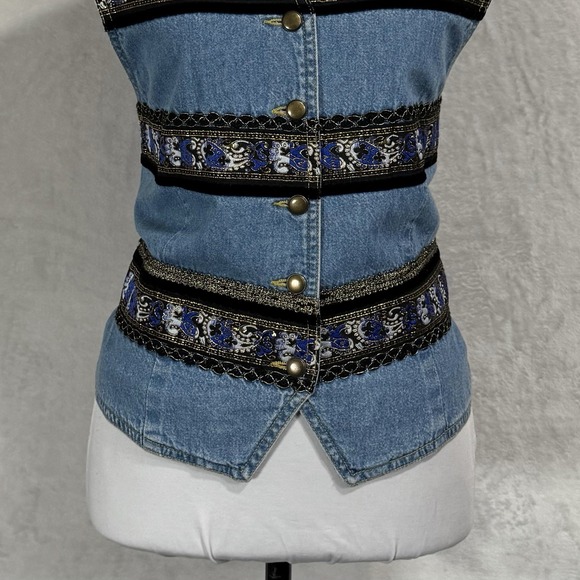 Vintage Lizwear Embroidered Denim Vest Size L Western Grunge‎ Boho 90s Waistcost - Picture 3 of 13